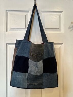Patchwork Denim & Navy Tote Bag - Recycled Jeans Style